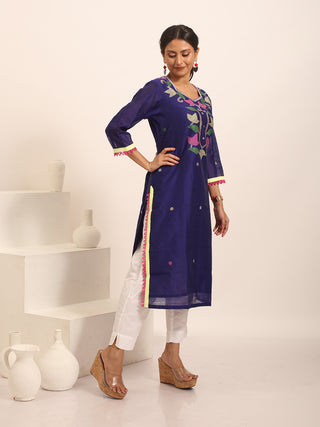 Royal Blue Cotton Silk Kurti with Jamdani Weaving