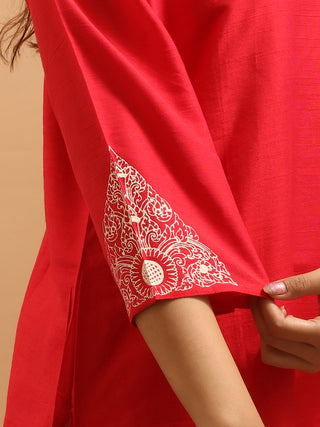 Crimson Red Pure Cotton Block Printed Kurti
