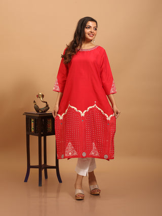 Crimson Red Pure Cotton Block Printed Kurti