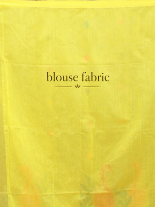 Lemon Yellow Bengal Handloom Muslin Saree with Multicoloured Floral Jamdani Weaves