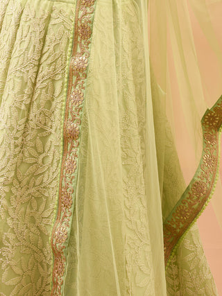 Pistachio Green And Strawberry Red Hand-Embroidered Lehenga-Choli Set