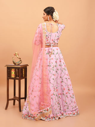 Lavender Hand-Embroidered Crepe Silk Lehenga-Choli Set