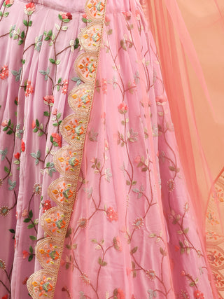 Lavender Hand-Embroidered Crepe Silk Lehenga-Choli Set