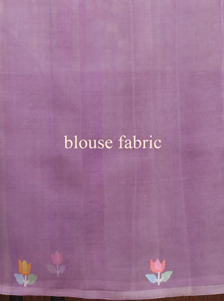 Lavender Purple Pure Muslin Silk Bengal Handloom Saree with Multicoloured Floral Jamdani Weaves