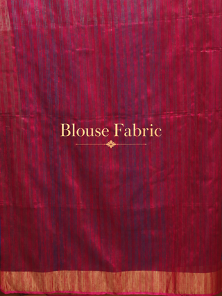 Royal Blue Bengal Muslin Saree with Antique Gold Butis and Magenta Pallu