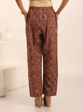 Brown and Beige Relaxed Fit Cambric Cotton Pants