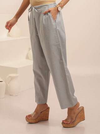 Grey Relaxed Fit Pure Cotton Pants