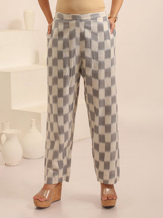 White And Grey Relaxed Fit Pure Ikkat Cotton