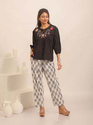 White And Grey Relaxed Fit Pure Ikkat Cotton