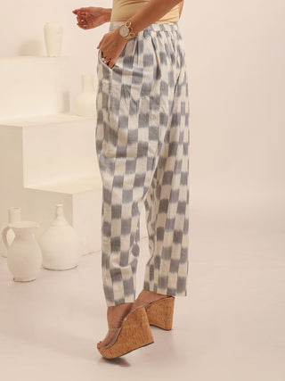 White And Grey Relaxed Fit Pure Ikkat Cotton
