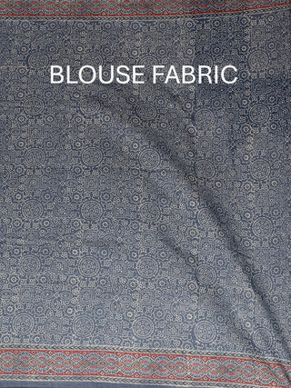 Indigo Blue Pure Cotton Saree With Multi-Coloured Ajrakh Print