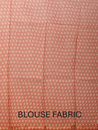 Beige Chanderi Silk Saree With Ajrakh Print In Red, Indigo Blue, And Black Colours