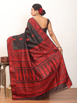 Black And Red Pure Katan Silk Baluchari Handloom Saree
