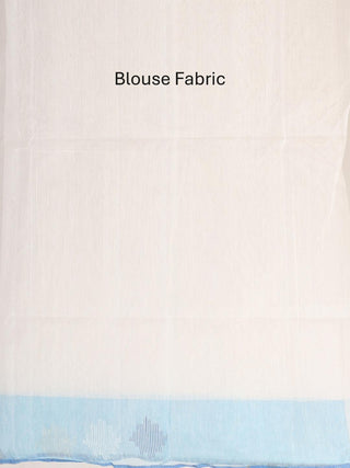 White and Blue Pure Cotton Hand Woven Dhakai Jamdani Saree With Blouse Piece