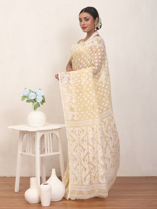 Sandal Coloured Pure Cotton Machine Woven Dhakai Jamdani Saree
