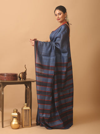 Indigo Blue Bhagalpuri Handwoven Pure Dupion Silk Saree