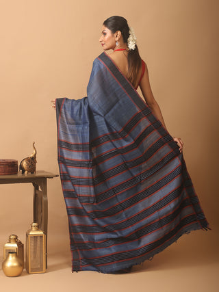 Indigo Blue Bhagalpuri Handwoven Pure Dupion Silk Saree