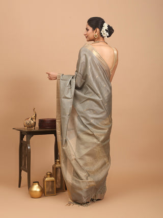 Light Grey Kota Viscose Saree With Golden Border