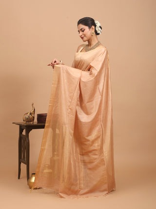 Light Peach Kota Viscose Saree With Golden Border