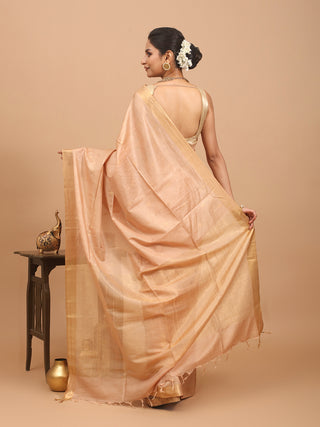 Light Peach Kota Viscose Saree With Golden Border