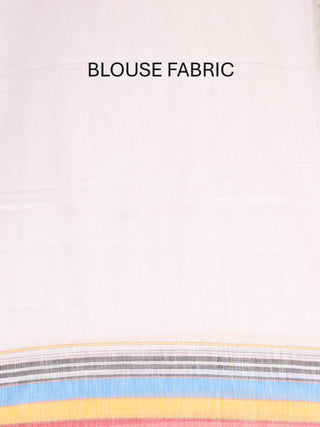 White Bengal Handloom Cotton Saree With Red And Blue Bhujodi Inspired Weaves