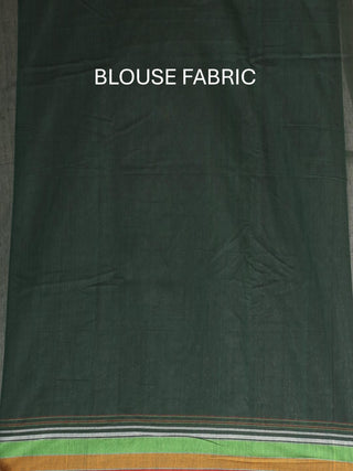 Bottle Green Bengal Handloom Cotton Saree With Multicolour Border And Bhujodi Inspired Weaves