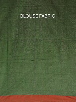 Forest Green And Red Bengal Handloom Khadi Cotton Saree With Red Woven Temples
