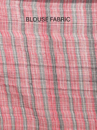 Black Handwoven Bengal Khadi Cotton Saree With Multicoloured Striped Body And Blouse