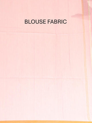 Baby Pink Fulia Handloom Mul Cotton Saree With Orange Piping Border And Beige Jamdani Butis