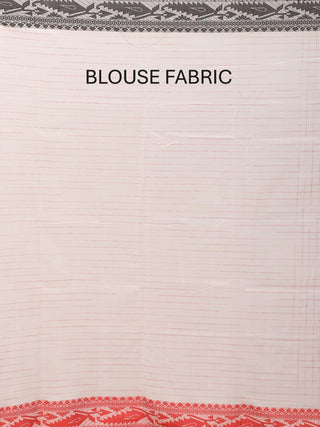 White Checkered Bengal Handloom Cotton Saree With Red And Black Dhakai Border And Butis