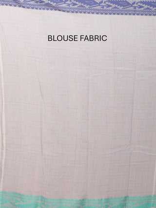 Grey Checkered Bengal Handloom Cotton Saree With Aqua Blue And Navy Blue Dhakai Border And Butis