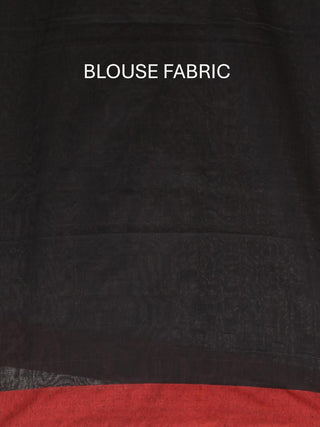Black And Red Bengal Handloom Cotton Silk Saree With Geometric Weaves