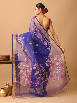 Royal Blue Pure Handloom Bengal Muslin Saree