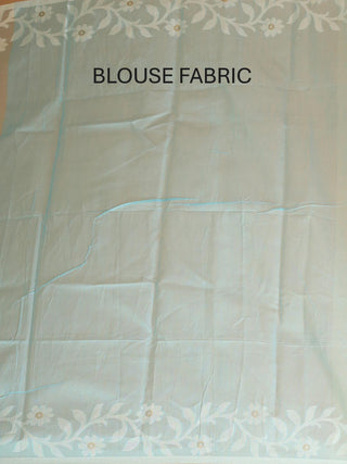Aqua Blue Bengal Muslin Saree with Off-White Floral Weaves