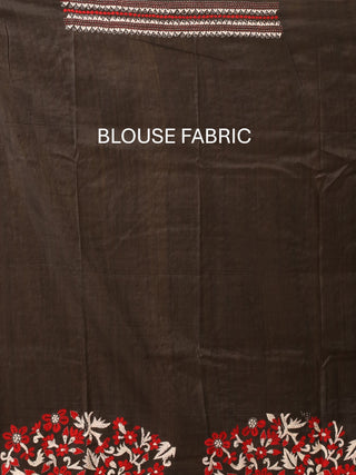 Black and Red Pure Bishnupur Katan Silk Saree With Hand Kantha Embroidery