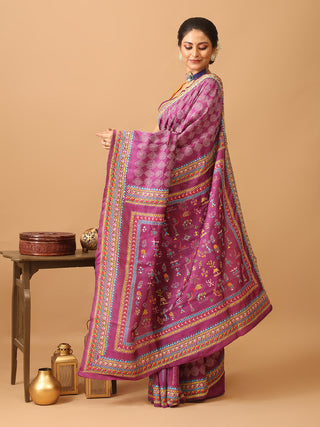 Purple Colour Pure Bishnupur Katan Silk Saree With Hand Kantha Embroidery
