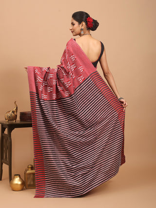 Brick-Red Pure Bishnupur Katan Silk Saree Featuring Hand Kantha Embroidery