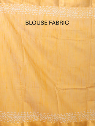 Greyish Blue and Yellow Kota Viscose Saree with Zari Border And Hand Batik