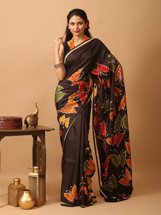 Black Base Pure Murshidabad Silk Saree with Butterfly Motifs