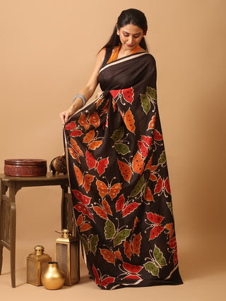 Black Base Pure Murshidabad Silk Saree with Butterfly Motifs