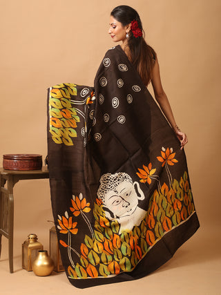 Black Base Murshidabad Silk Saree with Multicoloured Hand Batik