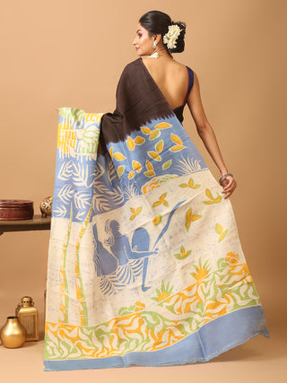 Black Base Murshidabad Silk Saree with Intricate Hand Batik