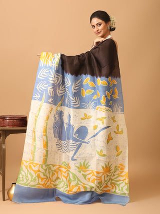 Black Base Murshidabad Silk Saree with Intricate Hand Batik
