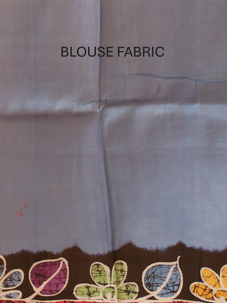 Blue Base Pure Murshidabad Silk Saree with Hand Batik Floral Design