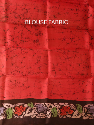 Carmine Red Base Murshidabad Silk Saree with Hand Batik Floral Design