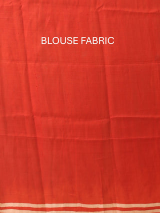 Off-White and Red Half and Half Murshidabad Silk Saree With Hand Batik