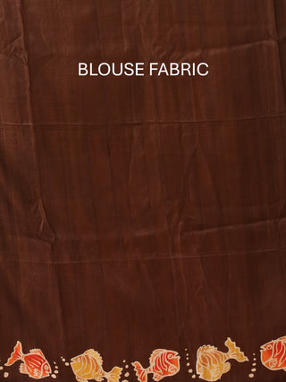 Off-White Base Murshidabad Silk Saree with Underwater World Motifs In Hand Batik