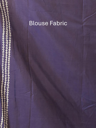 Navy Blue Blended Bangalore Silk Sari With Gujarati Hand Embroidery