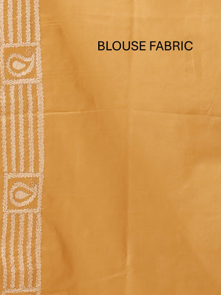 Sandal Colour Blended Bangalore Silk Saree with Hand Kantha Embroidery