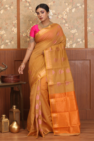 Mustard Yellow Blended Silk Cotton Saree With Running Blouse